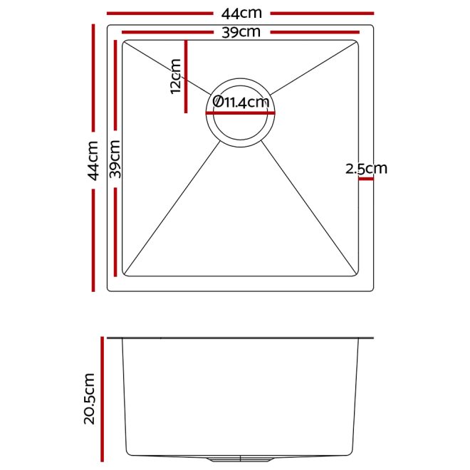 Stainless Steel Kitchen Sink Under/Top/Flush Mount Silver – 44x44x20.5 cm