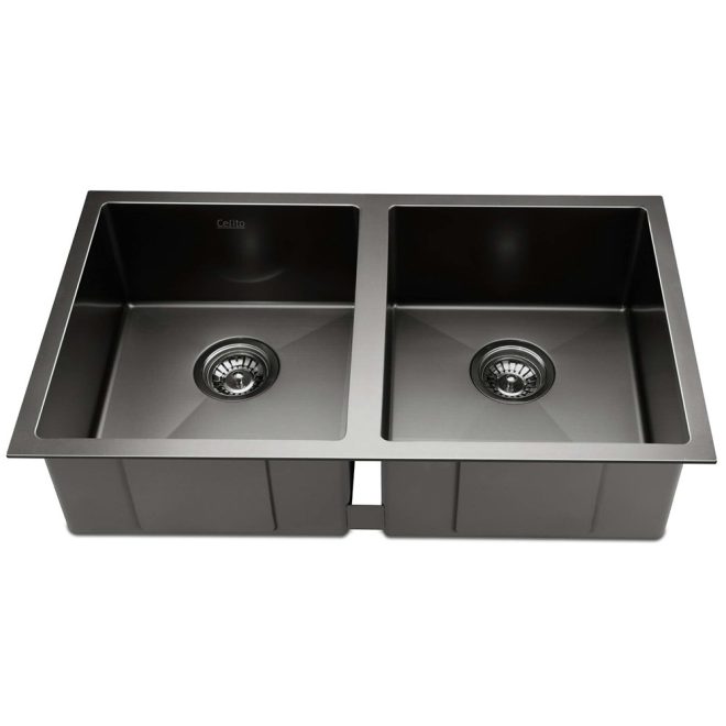 Stainless Steel Kitchen Sink Under/Top/Flush Mount Black – 77x45x20.5 cm