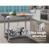 Commercial Stainless Steel Kitchen Bench – 121x61x89 cm, Without wheel