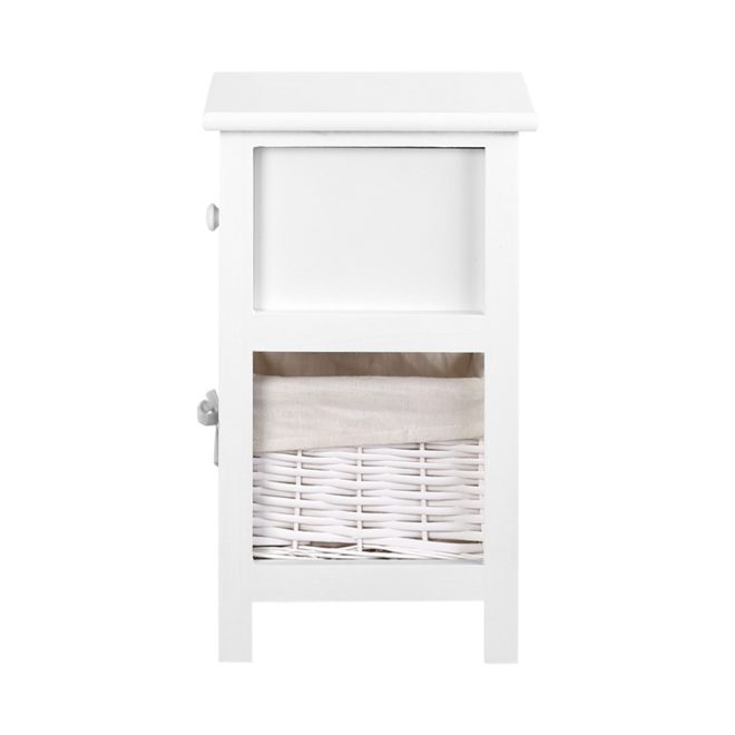 Bedside Table 1 Drawer with Basket Rustic White X2