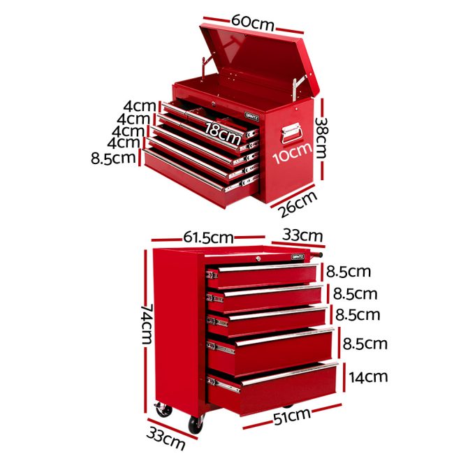 14 Drawers Toolbox Chest Cabinet Mechanic Trolley Garage Tool Storage Box – Red