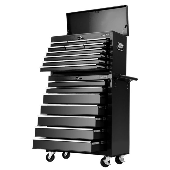 17 Drawers Tool Box Trolley Chest Cabinet Cart Garage Mechanic Toolbox – Black