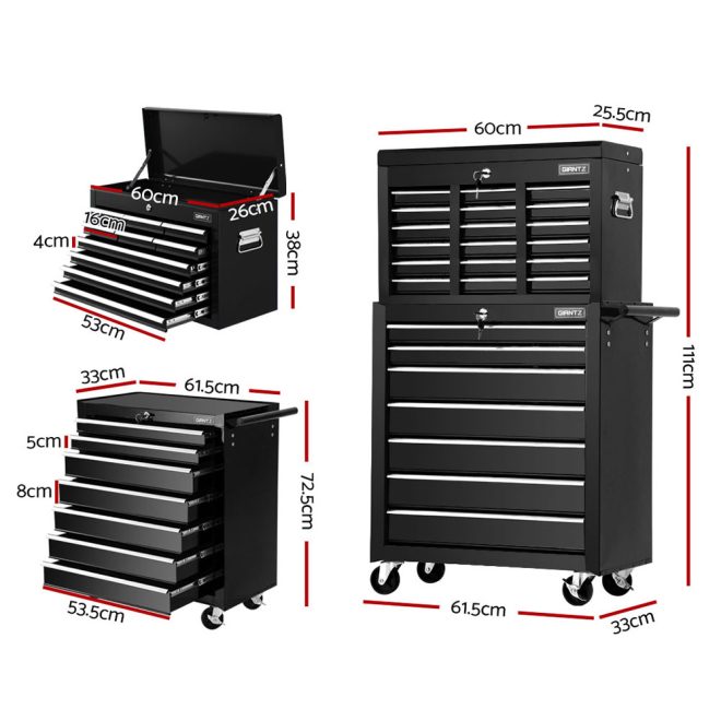 17 Drawers Tool Box Trolley Chest Cabinet Cart Garage Mechanic Toolbox – Black