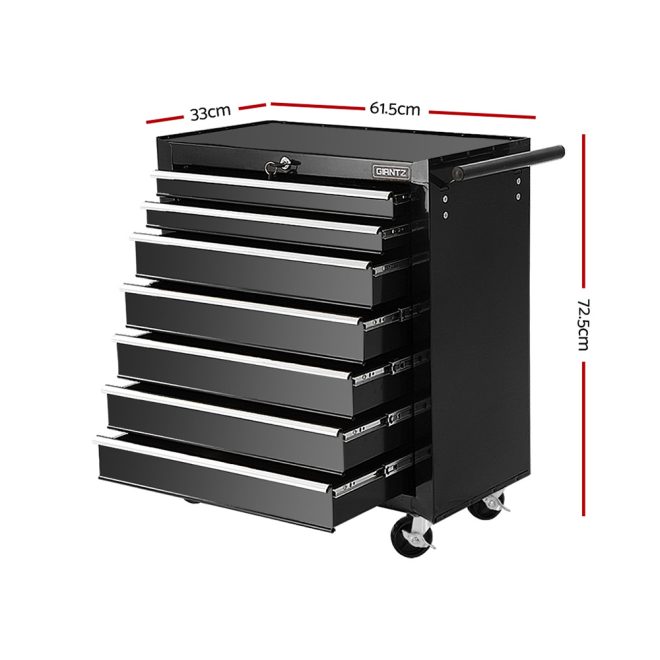 Tool Chest and Trolley Box Cabinet 7 Drawers Cart Garage Storage – Black