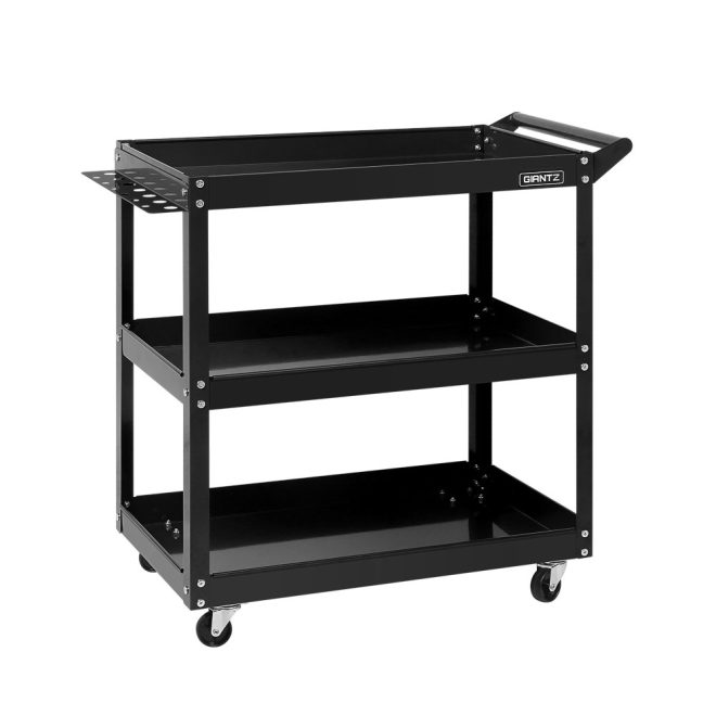 Tool Cart 3 Tier Parts Steel Trolley Mechanic Storage Organizer – Black