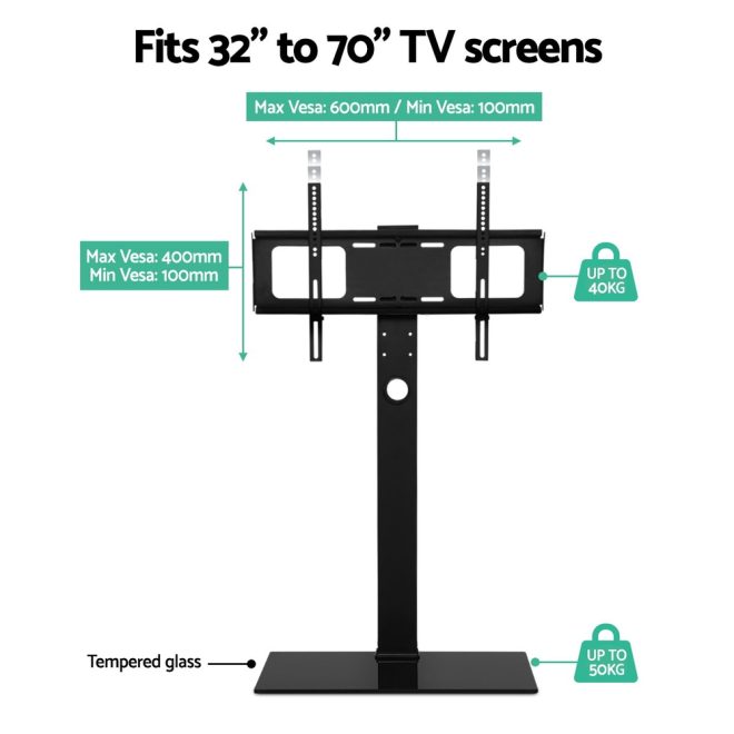 TV Stand Mount Bracket for 32″-70″ LED LCD Glass Storage Floor Shelf