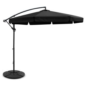 3M Umbrella with 48x48cm Base Outdoor Umbrellas Cantilever Sun Beach UV – Black