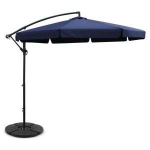 3M Umbrella with 48x48cm Base Outdoor Umbrellas Cantilever Sun Beach UV – Navy Blue