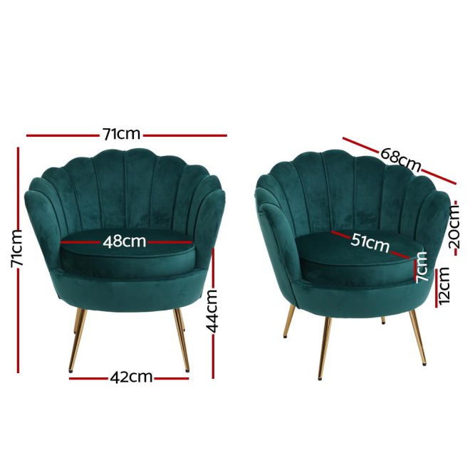 Armchair Lounge Chair Accent Armchairs Retro Lounge Accent Chair Single Sofa Velvet Shell Back Seat – Green