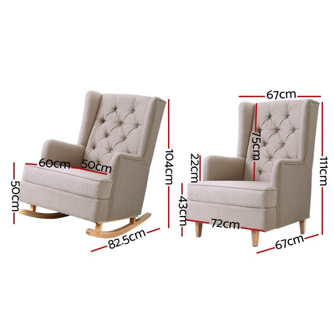 Rocking Armchair Feedining Chair Fabric Armchairs Lounge Recliner – Beige