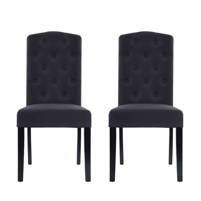 Dining Chairs Set of 2 Linen Parsons Chair Dark Grey