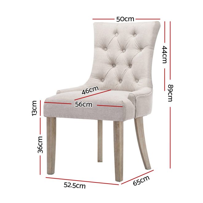 Set of 2 Dining Chair Beige CAYES French Provincial Chairs Wooden Retro Cafe – Cream Beige, Polyester