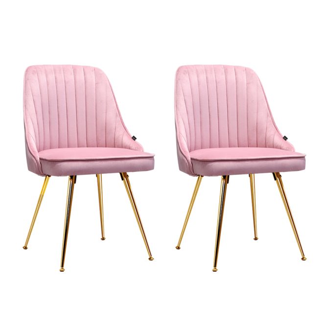 Set of 2 Dining Chairs Retro Chair Cafe Kitchen Modern Metal Legs Velvet – Pink