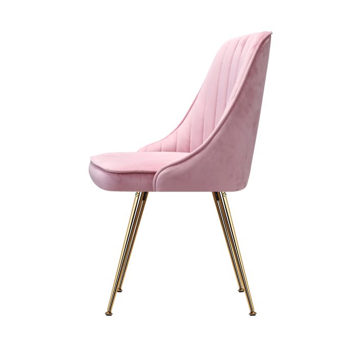 Set of 2 Dining Chairs Retro Chair Cafe Kitchen Modern Metal Legs Velvet – Pink