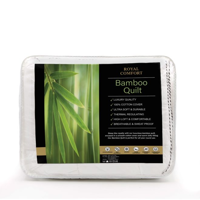 Royal Comfort Bamboo Blend Quilt 250GSM Luxury  Duvet 100% Cotton Cover – Single – White