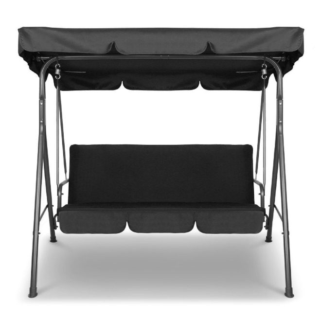 Milano Outdoor Swing Bench Seat Chair Canopy Furniture 3 Seater Garden Hammock – Black