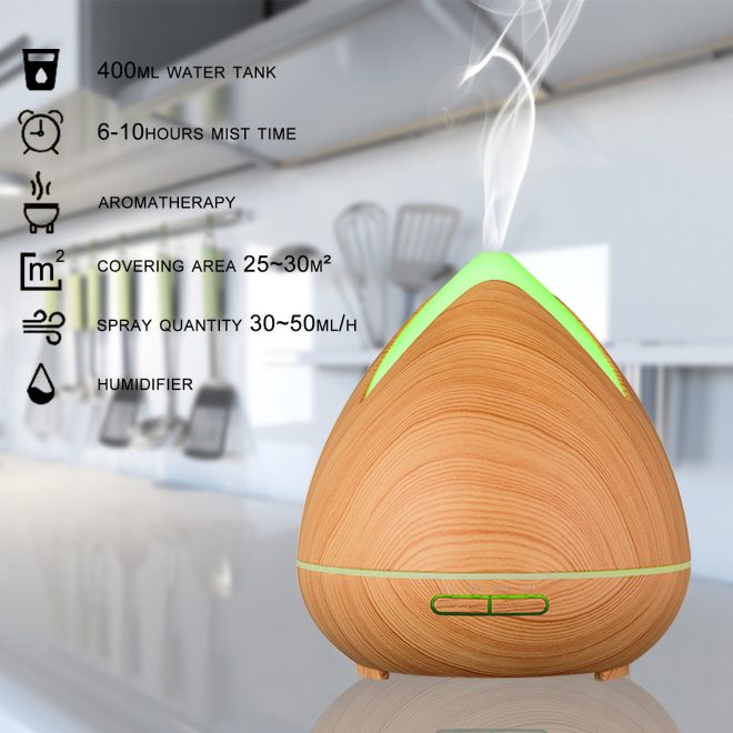 Essential Oils Ultrasonic Aromatherapy Diffuser Air Humidifier Purify 400ML – Light Wood