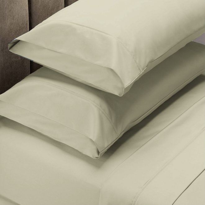 Renee Taylor 1500 Thread Count Pure Soft Cotton Blend Flat & Fitted Sheet Set – KING, Ivory