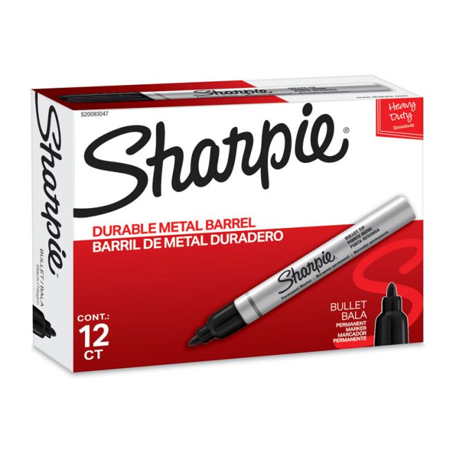 SHARPIE Metal Finish Permanent Marker Bullet Tip Box of 12 – Black