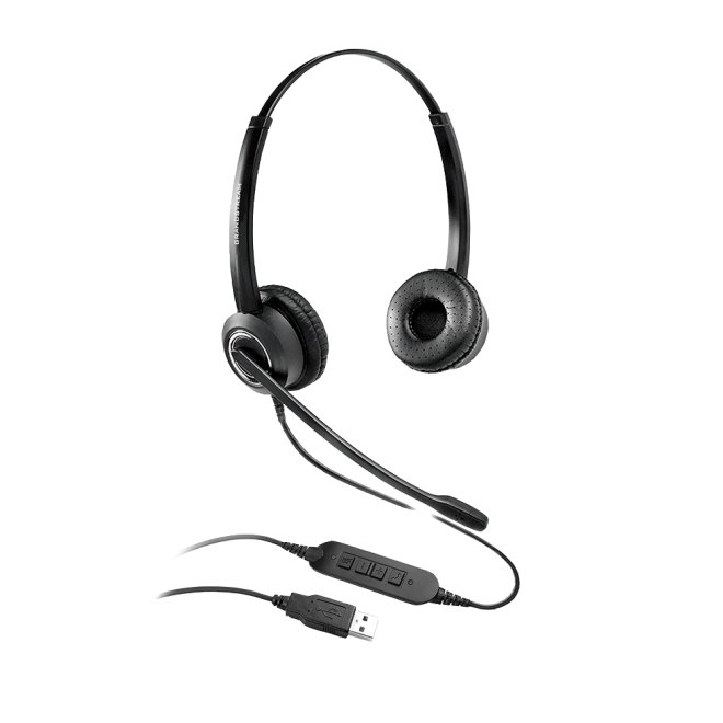 GRANDSTREAM GUV3000 Dual Ear USB Headset, Noise Canceling Microphone, HD Audio, 2m USB Cable, Suits Teams, Zoom, 3CX, Inline Controls