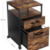 File Cabinet with 2 Drawers, Wheels and Open Compartment Rustic Brown and Black