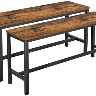 Set of 2 Table Benches Industrial Style Durable Metal Frame 108 x 32.5 x 50 cm Rustic Brown