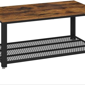 Coffee Table with Metal Frame Storage Shelf Rustic Brown