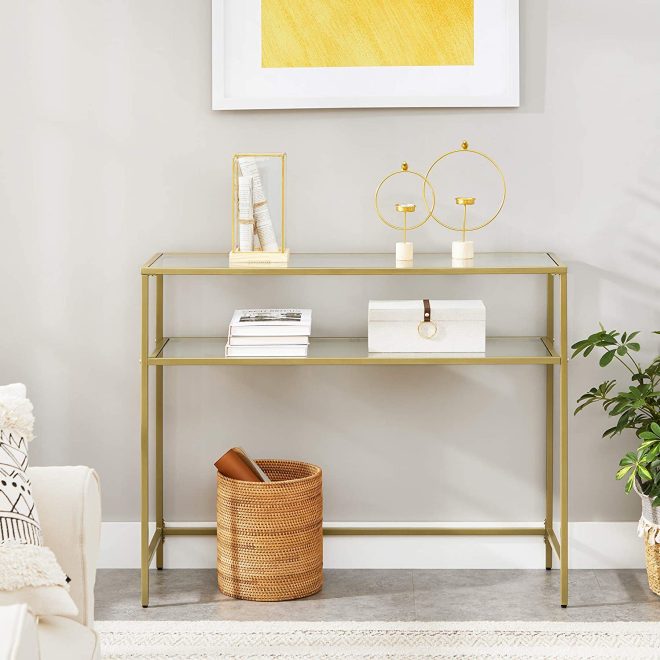 Console Table Metal Frame with 2 Shelves Adjustable Feet