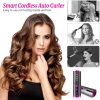 Portable Wireless Automatic Hair Curler for Travel with LED Temperature Display, Timer and USB Rechargeable – Pink