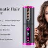 Portable Wireless Automatic Hair Curler for Travel with LED Temperature Display, Timer and USB Rechargeable – Pink