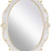 Oval Antique White 25 x 38 cm Vintage Carved Hanging Wall Mirror for Bedroom and Living-Room