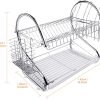 2 Tier Dish Rack with Drain Board for Kitchen Counter and Plated Chrome Dish Dryer Silver 42 x 25,5 x 38 cm