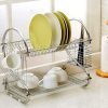 2 Tier Dish Rack with Drain Board for Kitchen Counter and Plated Chrome Dish Dryer Silver 42 x 25,5 x 38 cm