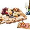 Bamboo Cheese Board Set with Knife Set with 4 Stainless Steel Knife & Thick Wooden tray for Wine Crackers, Brie and Meat