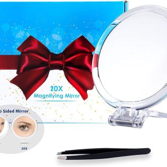 20X Magnifying Hand Mirror Two Sided Use for Makeup Application, Tweezing, and Blackhead/Blemish Removal