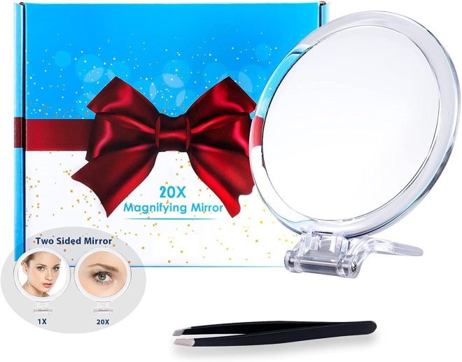 20X Magnifying Hand Mirror Two Sided Use for Makeup Application, Tweezing, and Blackhead/Blemish Removal – 15 cm