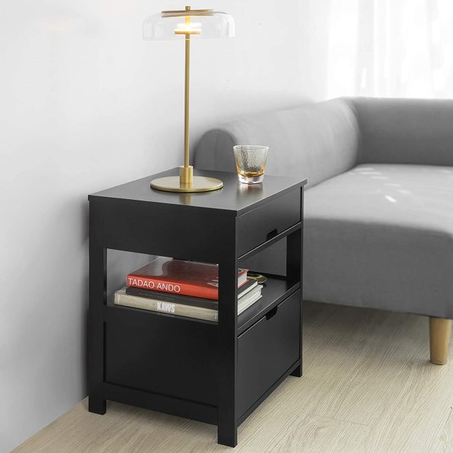 Parkland Black Bedside Table with 2 Drawers