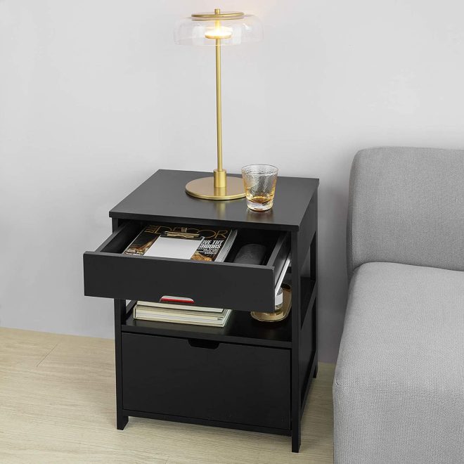 Parkland Black Bedside Table with 2 Drawers