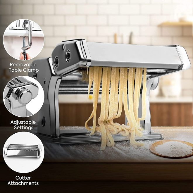 Pasta Maker Manual Steel Machine with 8 Adjustable Thickness Settings