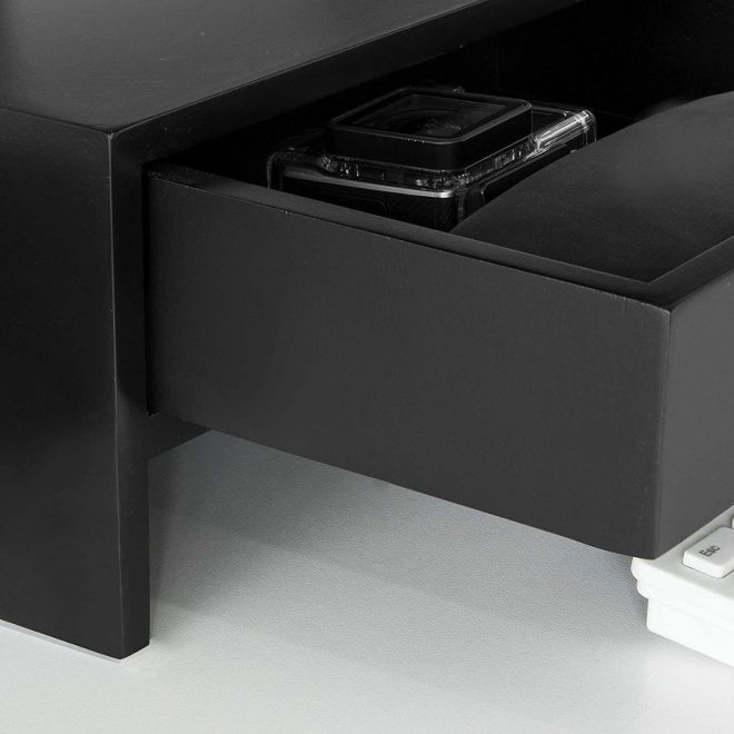 Black Monitor Stand Desk Organizer with 2 Drawers