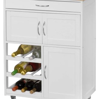 Kitchen Trolley with Wine Racks, Portable Workbench and Serving Cart for Bar or Dining