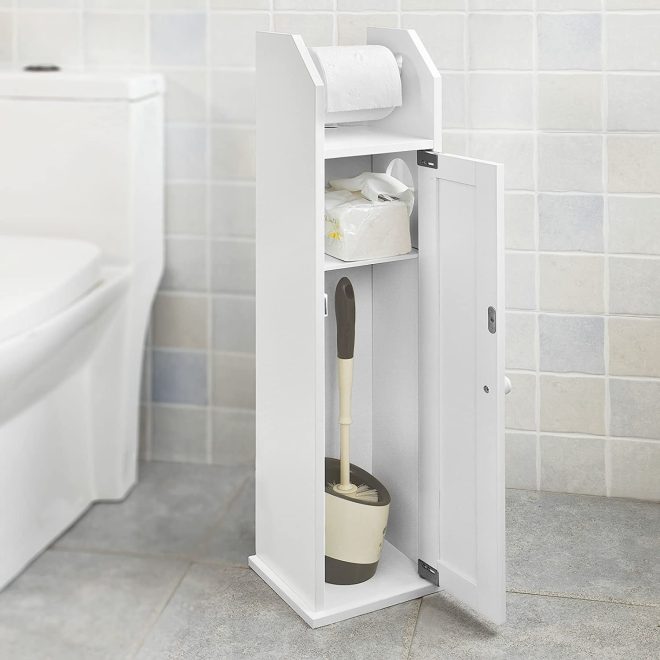 Toilet Paper Holder with Storage, Freestanding Cabinet, Toilet Brush Holder and Toilet Paper Dispenser