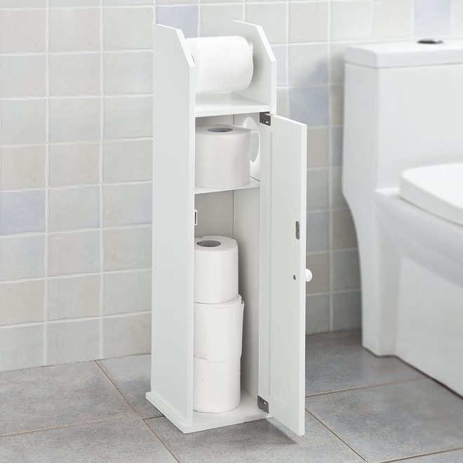 Toilet Paper Holder with Storage, Freestanding Cabinet, Toilet Brush Holder and Toilet Paper Dispenser