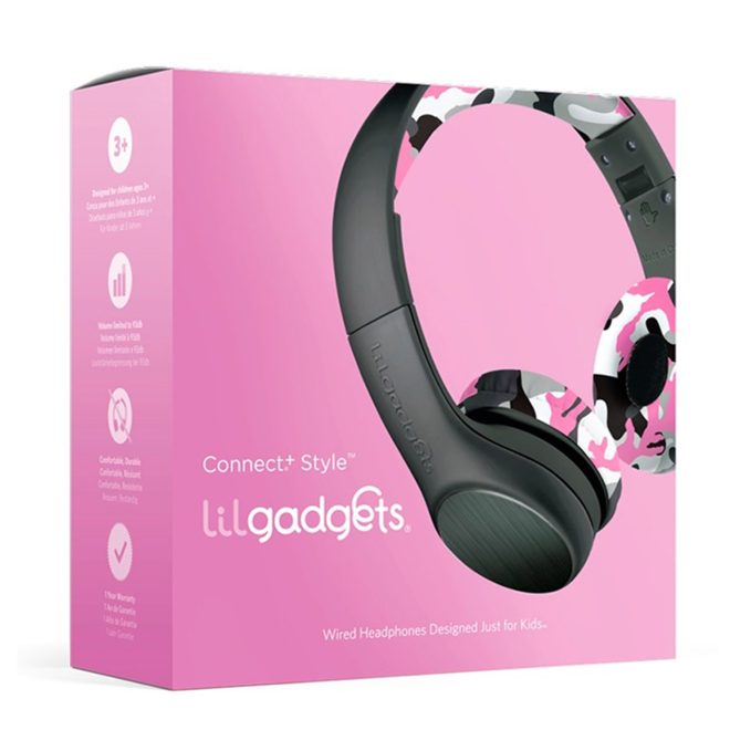 LilGadgets Connect + Childrens Kids Wired Headphones Pink Camo