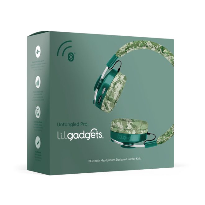 LilGadgets Untangled Pro Premium Children’s Wireless Headphones – Green Digital Camo