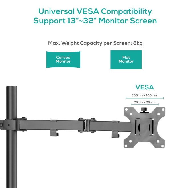 activiva ErgoLife Monitor Screen Double Joint Monitor Arm – Single Monitor