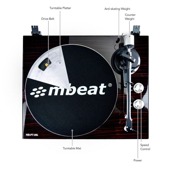 mbeat Hi-Fi Bluetooth Turntable (MMC, USB, Anti-skating, Preamplifier) – Macassar Ebony