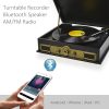 mbeat Vintage Wood Turntable with Bluetooth Speaker, AM/FM Radio