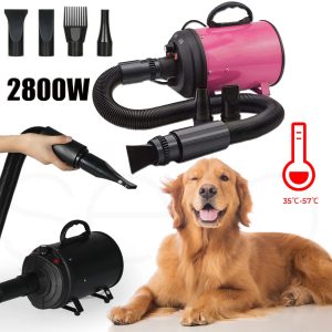 2800W Dog Dryer High Velocity Pet Dog Pet Blow Dryer Adjustable Speed 4 Nozzles – Pink