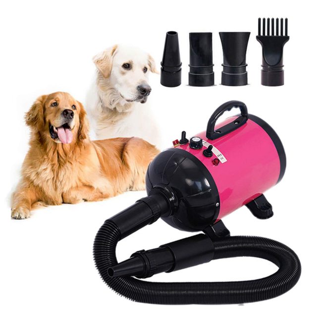 2800W Dog Dryer High Velocity Pet Dog Pet Blow Dryer Adjustable Speed 4 Nozzles – Pink